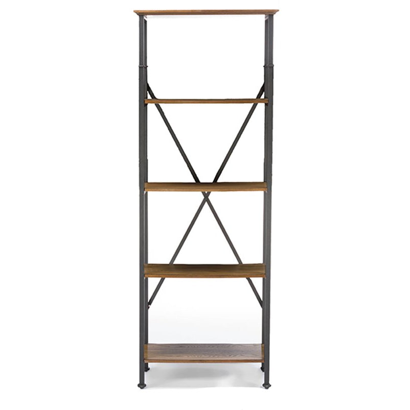 Baxton Studio Lancashire Brown Wood & Metal Bookcase Baxton Studio--Minimal And Modern - 2