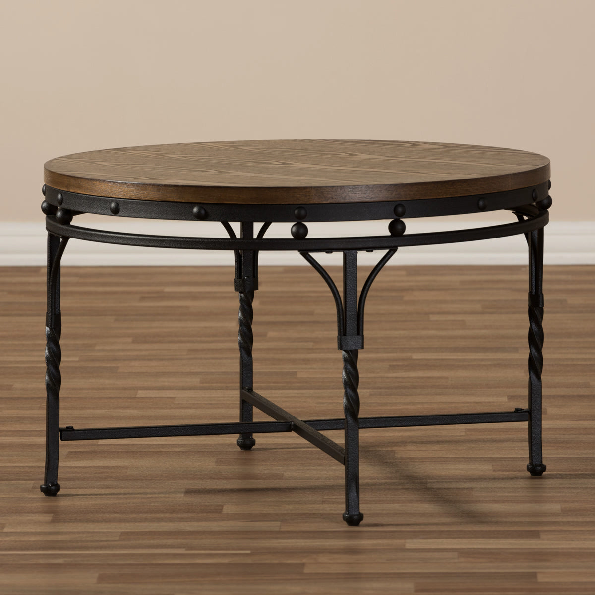 Baxton Studio Austin Vintage Industrial Antique Bronze Round Coffee Cocktail Occasional Table  Baxton Studio-coffee tables-Minimal And Modern - 5