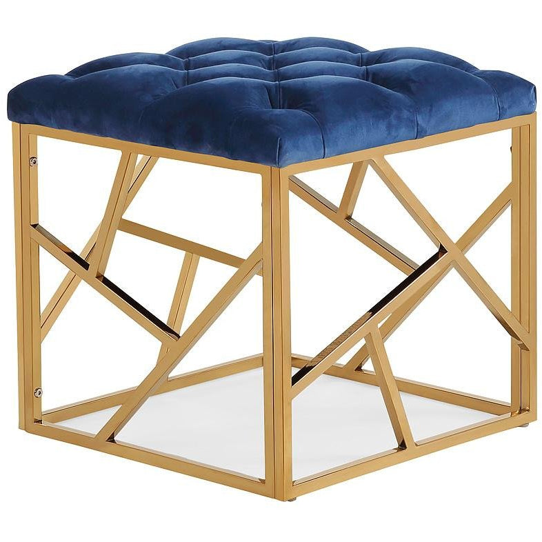 TOV Furniture Modern Skylar Navy Velvet Ottoman TOV-OC3710-Minimal & Modern
