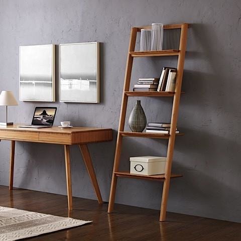 Greenington Currant Modern Bamboo 70" Leaning Ladder Bookshelf-Minimal & Modern