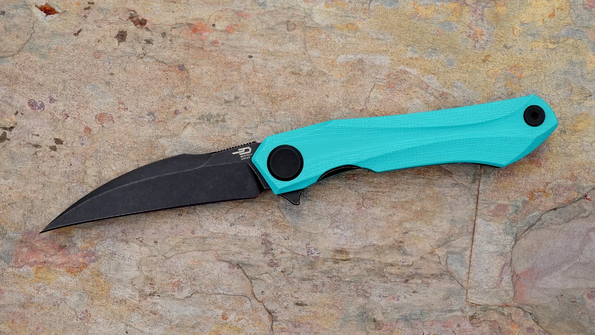 Ivy Flipper, Black Blade and Teal G-10 Handle BG59F