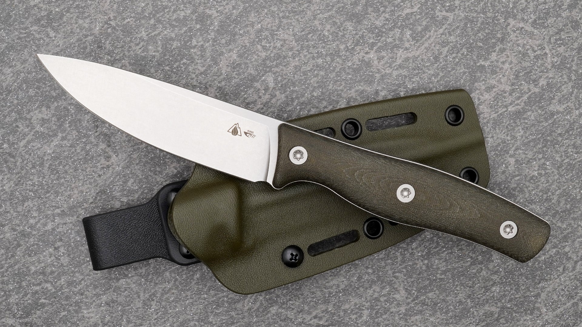 Survive EDC 4 Full Flat K890, Green Linen Micarta Handle and OD Sheath