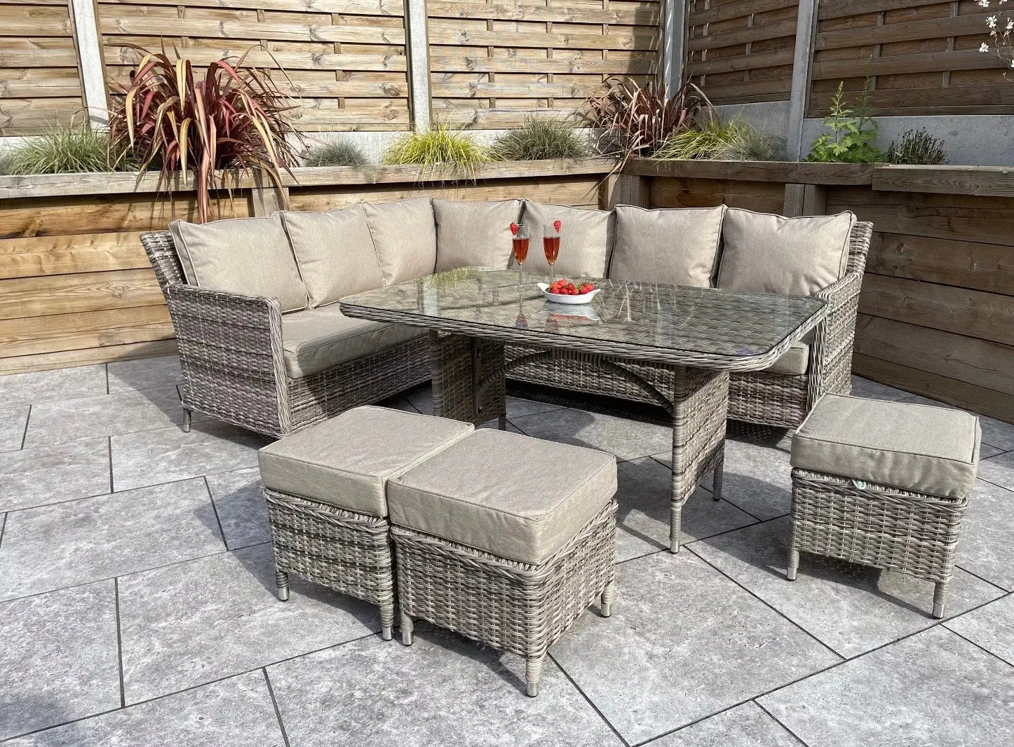 Edwina Rattan Outdoor Corner Sofa Dining Set Natural House of Fleur