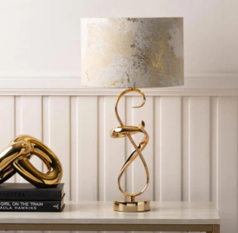 Gold Swirl Metal Table Lamp 2T Ivory Linen Shade Gold inside House of Fleur