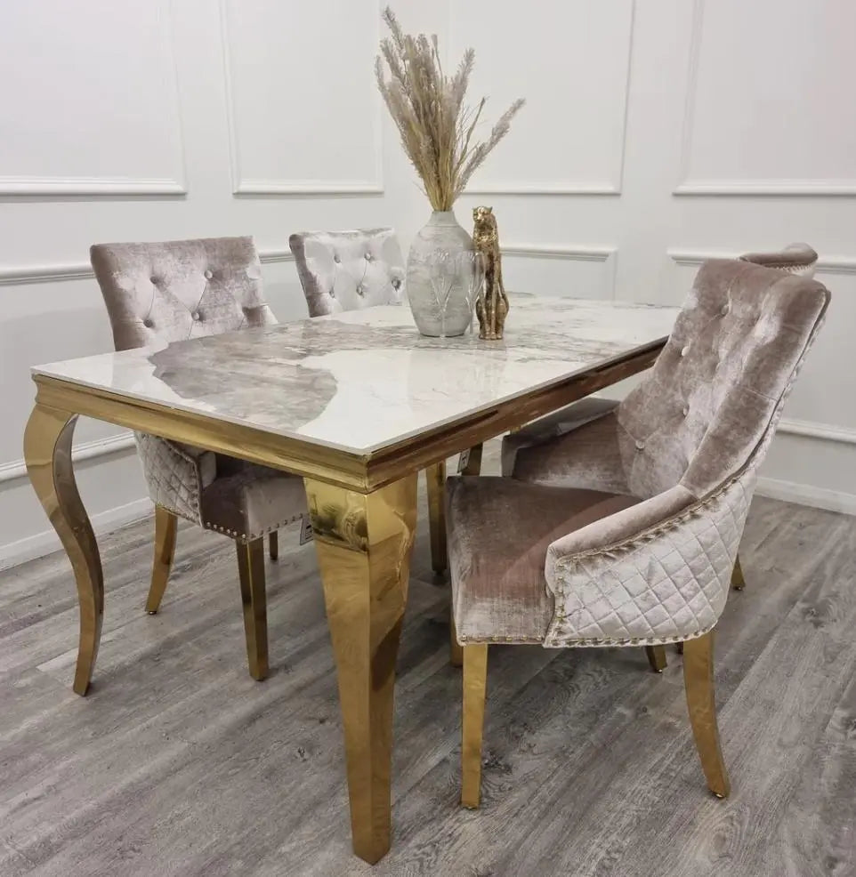 Louis Gold Frame Dining Table with 4,6 or 8 Bentley Gold and Champagne My Store