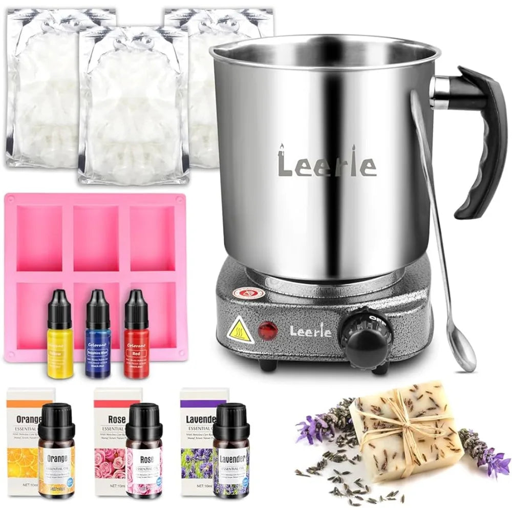 3.6Lb Soap Making Kit, Electronic Hot Plate, Glycerin Soap Base, 3 Essential Oils