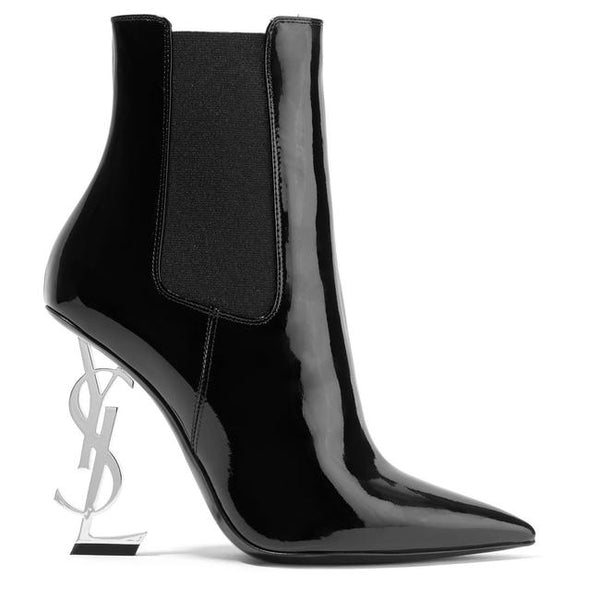 Saint Laurent Black Opyum 110 Patent Leather Monogram Heel Boots Pre Alkimee