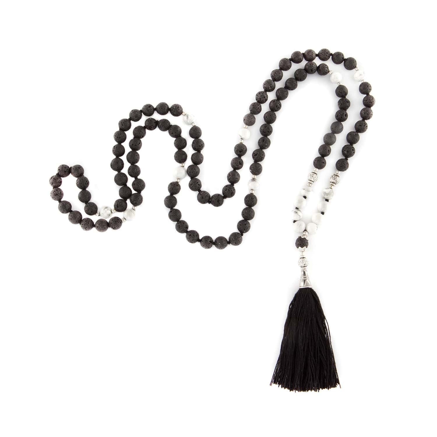 Billede af Mala lavasten/okenit med sort kvast, 108 perler - Bodhi