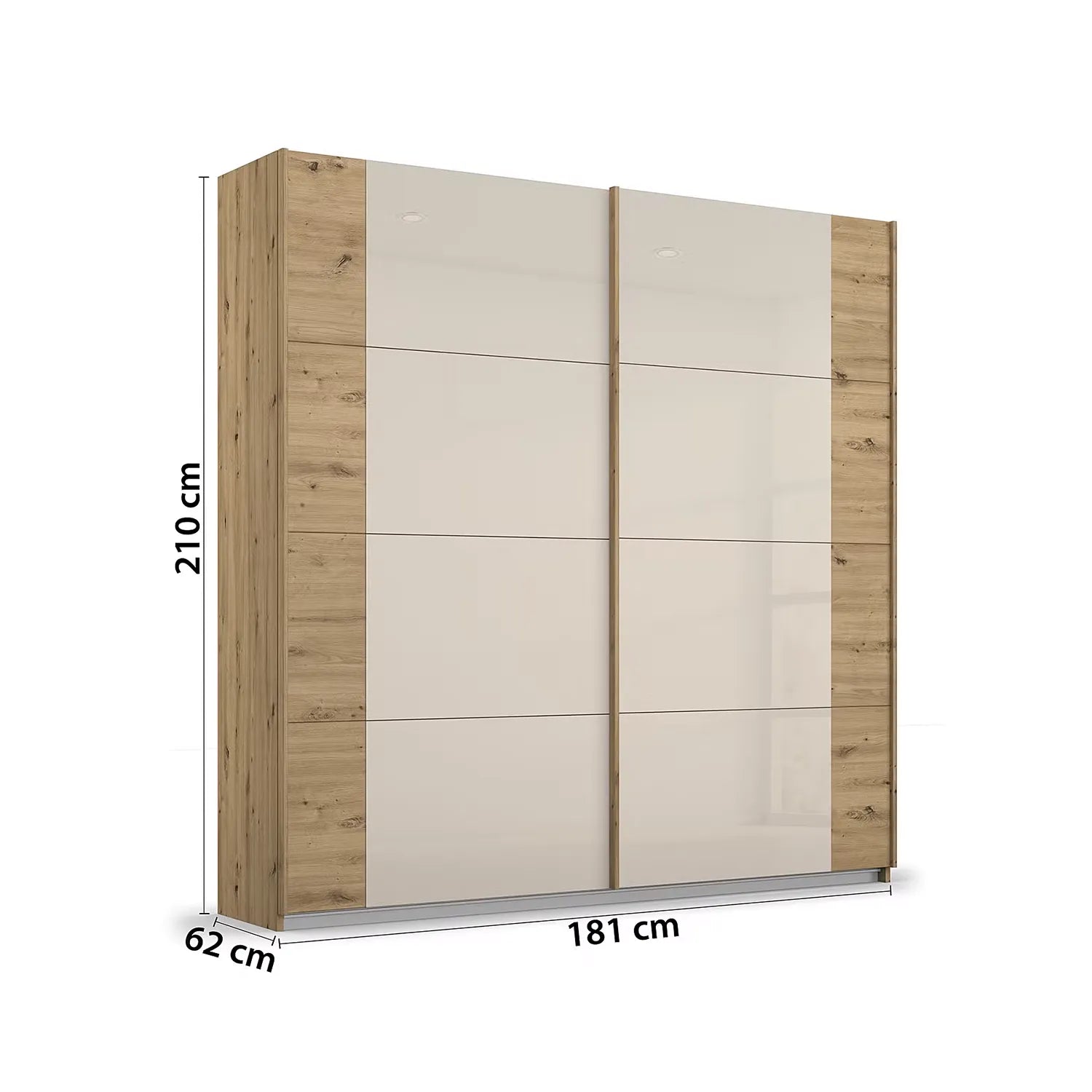 Artemis Oak & Champagne Glass 2 Door Sliding Wardrobe, Width 181cm
