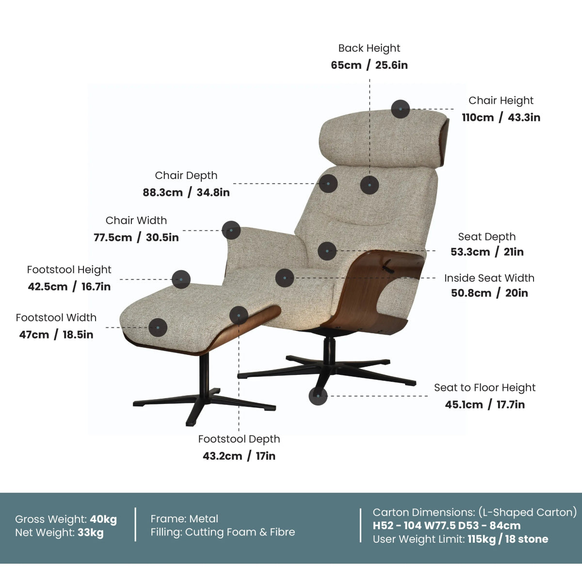 Bern Swivel Chair with Footstool