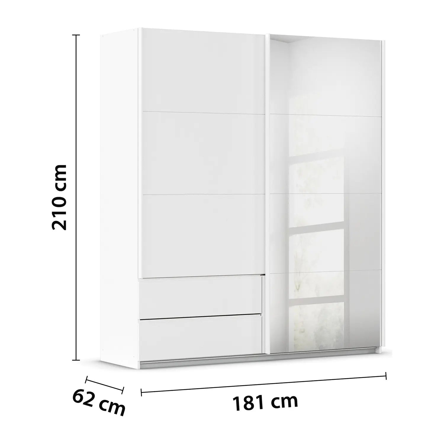 Rauch Elon White 181cm Sliding 2 Door Wardrobe with Drawers & Mirror