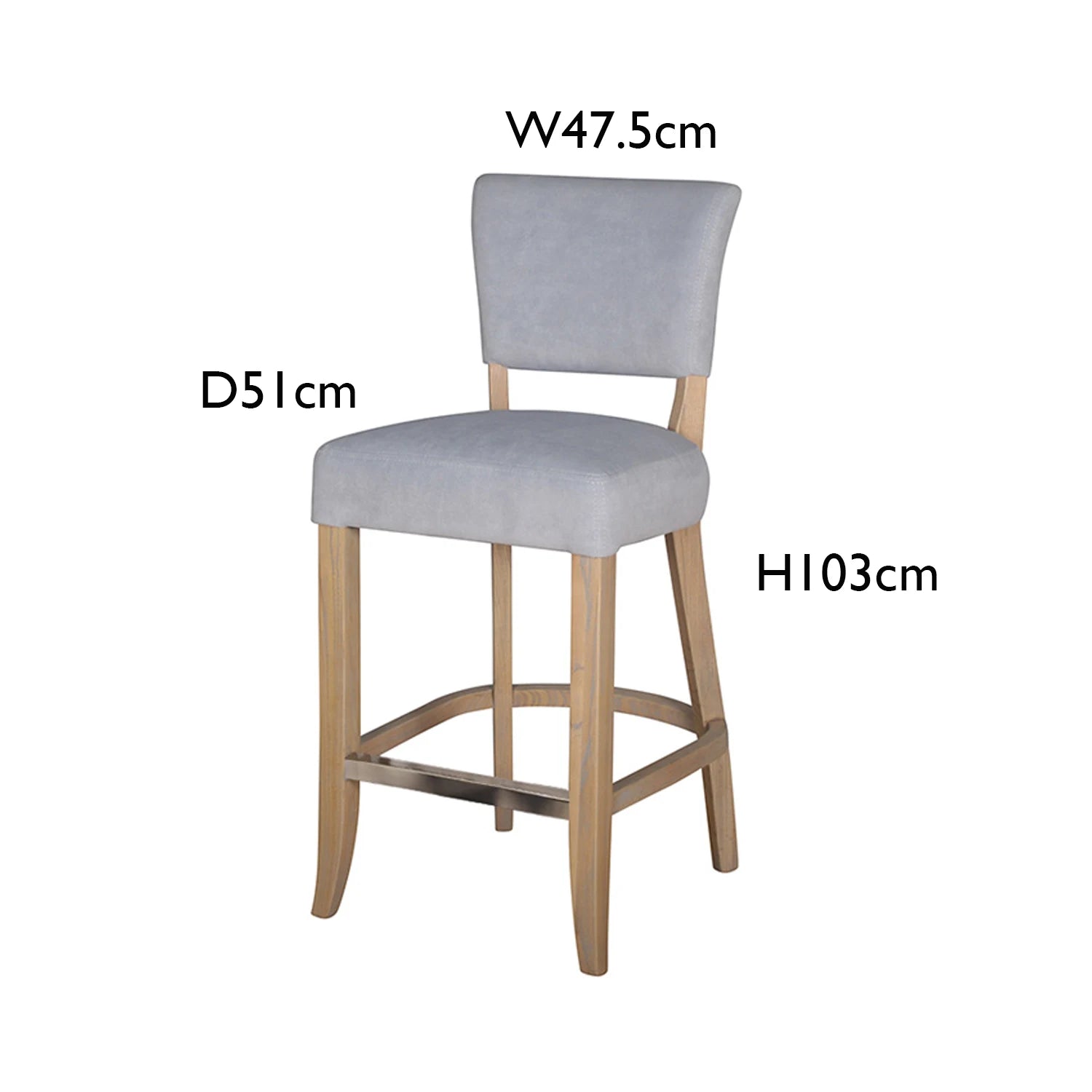 Light Grey Velvet Bar Chair with Solid Oak Legs