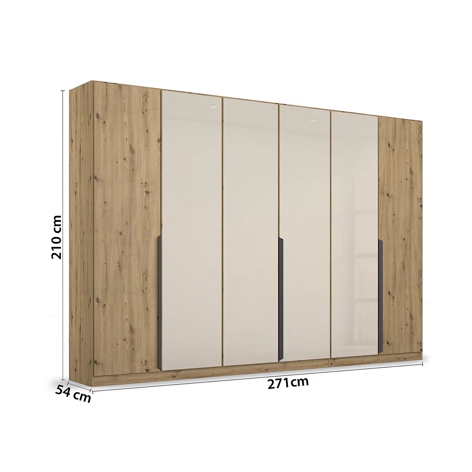 Artemis Oak & Champagne Glass 6 Door Hinged Wardrobe