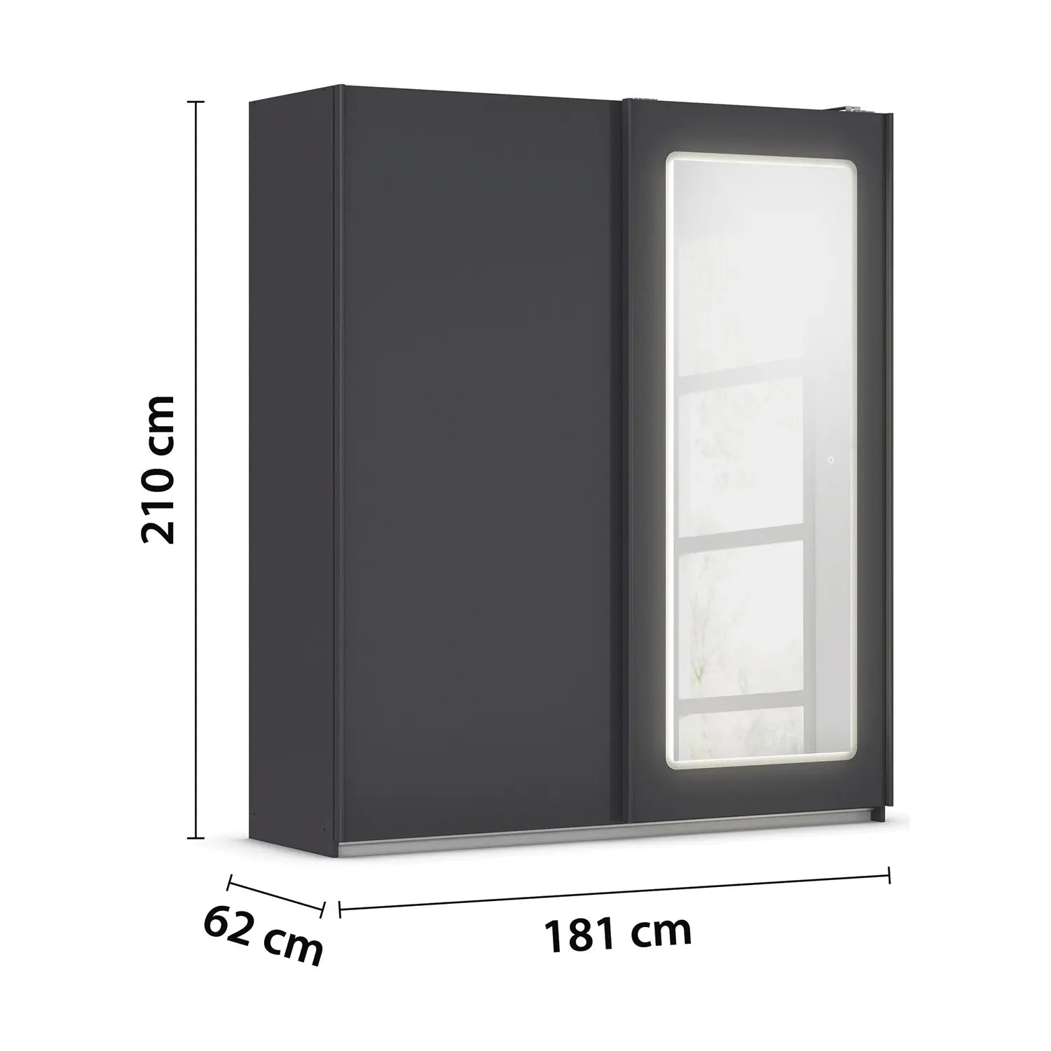 Rauch Serenity 181cm Metallic Grey Sliding Door Wardrobe with Mirror and integrated LED Lighting