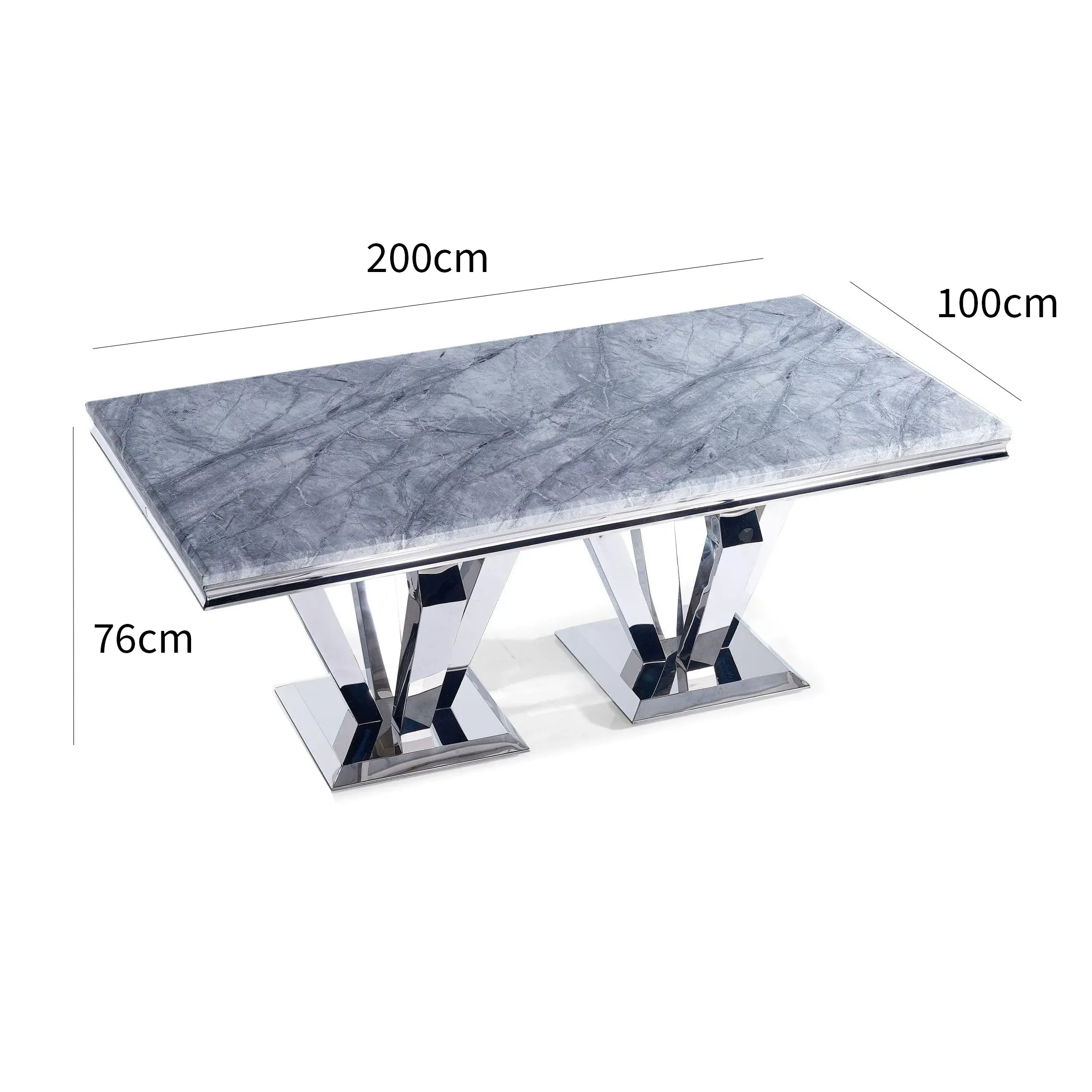 Vida Living 2M Large Arturo Light Grey Marble Top Dining Table, 6 Seater Marble Table