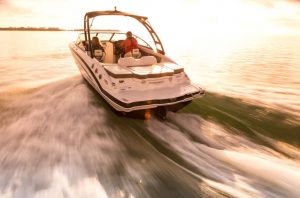 A Mercruiser boating off into the sunset being tested as part of a Mercruiser sterndrive maintenance schedule