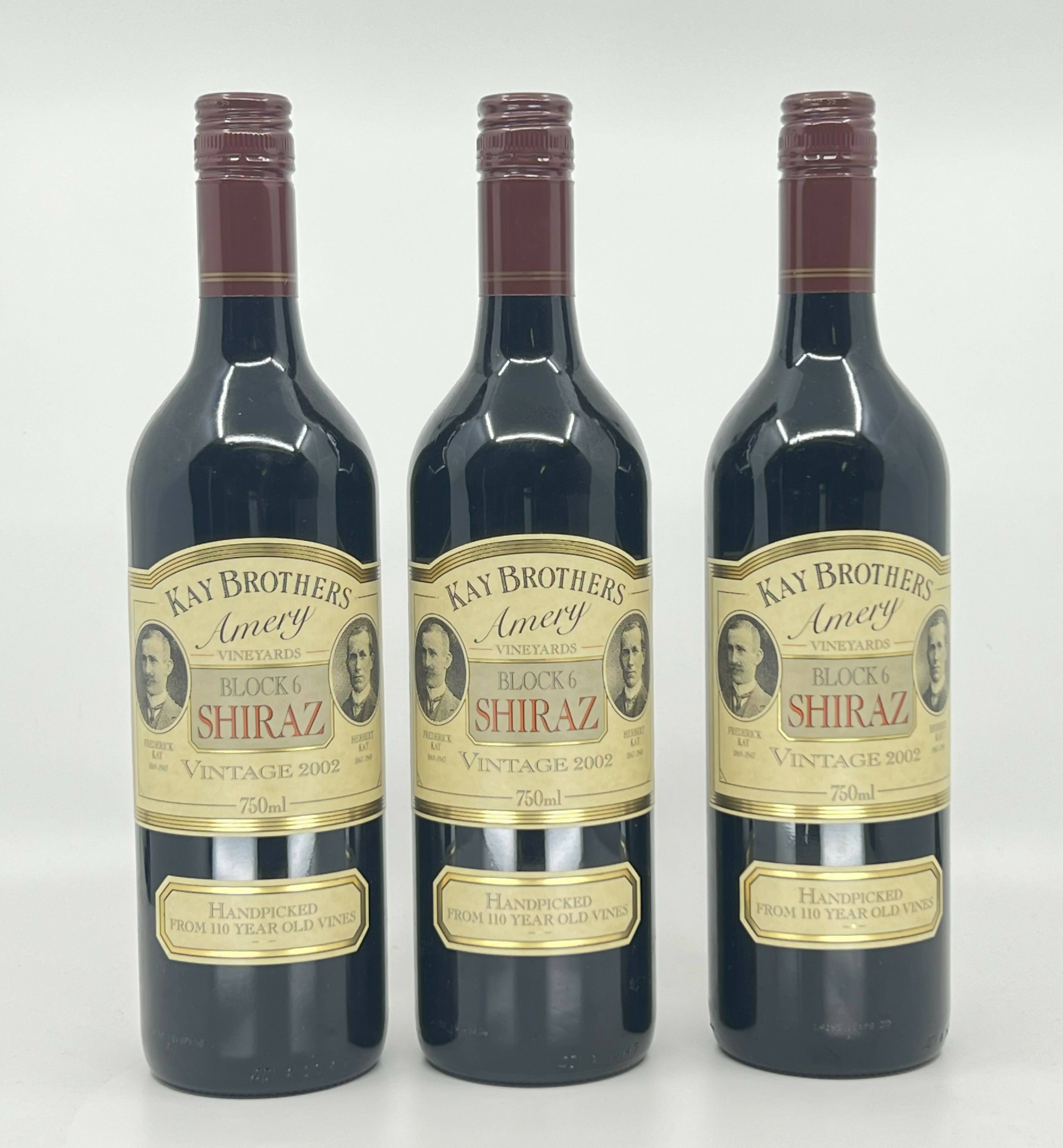 Kay Brothers Amery - Block Six - Shiraz - 2002 - 750mL - 3 Bottle Lot