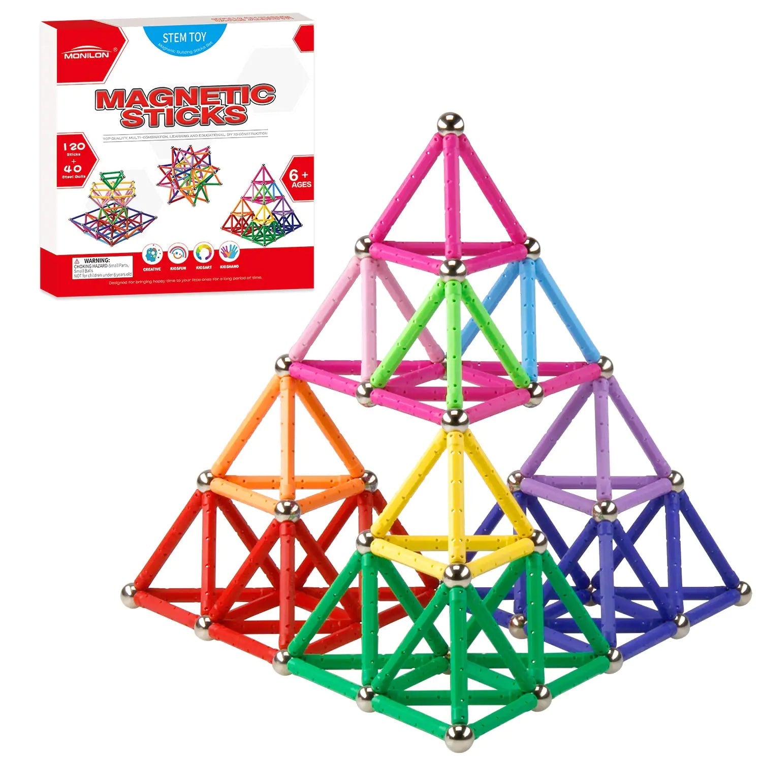 MONILON 160 Pcs Magnet Building Sticks Kids Toys Lengthen Magnetic Construction Building Blocks Set 3D Brain Training Learning Educational DIY STEM Toys
