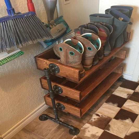Sneaky shoe rack with big boots. : r/woodworking