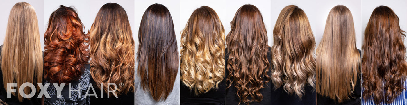 Variety of ombre clip-in hair extensions