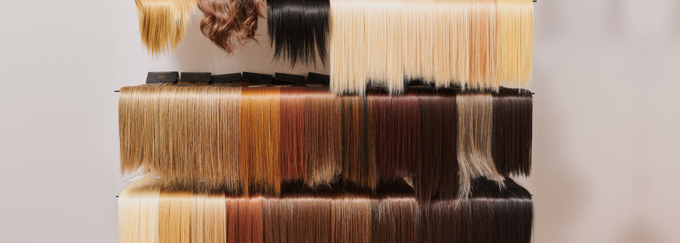 Variety of clip-in hair extensions in different colors and textures