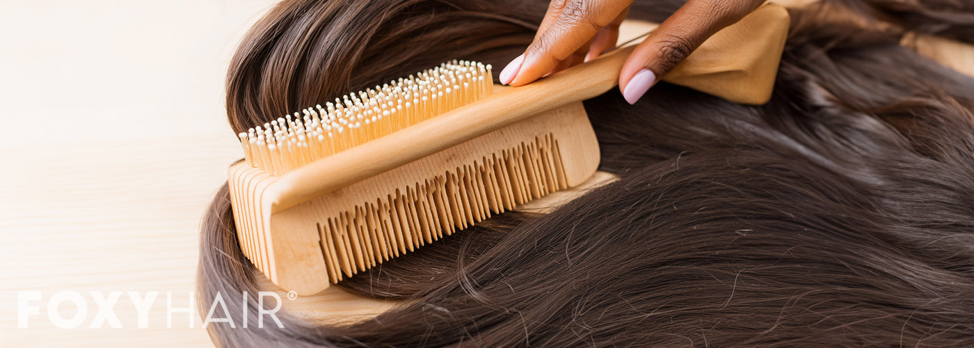 brushing hair extensions to remove tangles