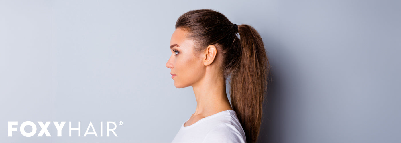 woman with high ponytail and hidden hair extensions