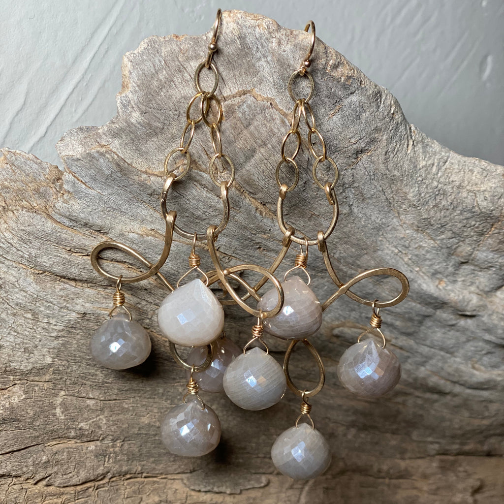 14K GF Australian Moonstone Chandelier Earrings