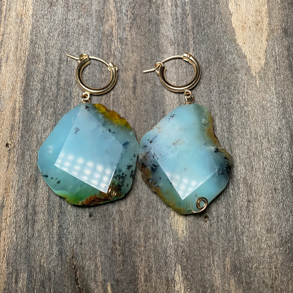 14K GF Chrysoprase Hoop Earrings