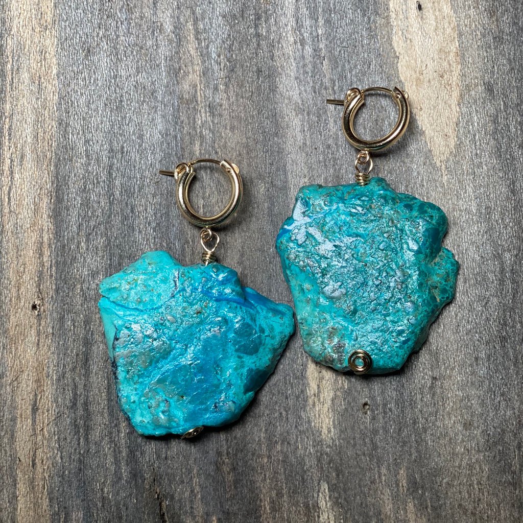 14K GF Chrysocolla Gemstone Hoop Earrings