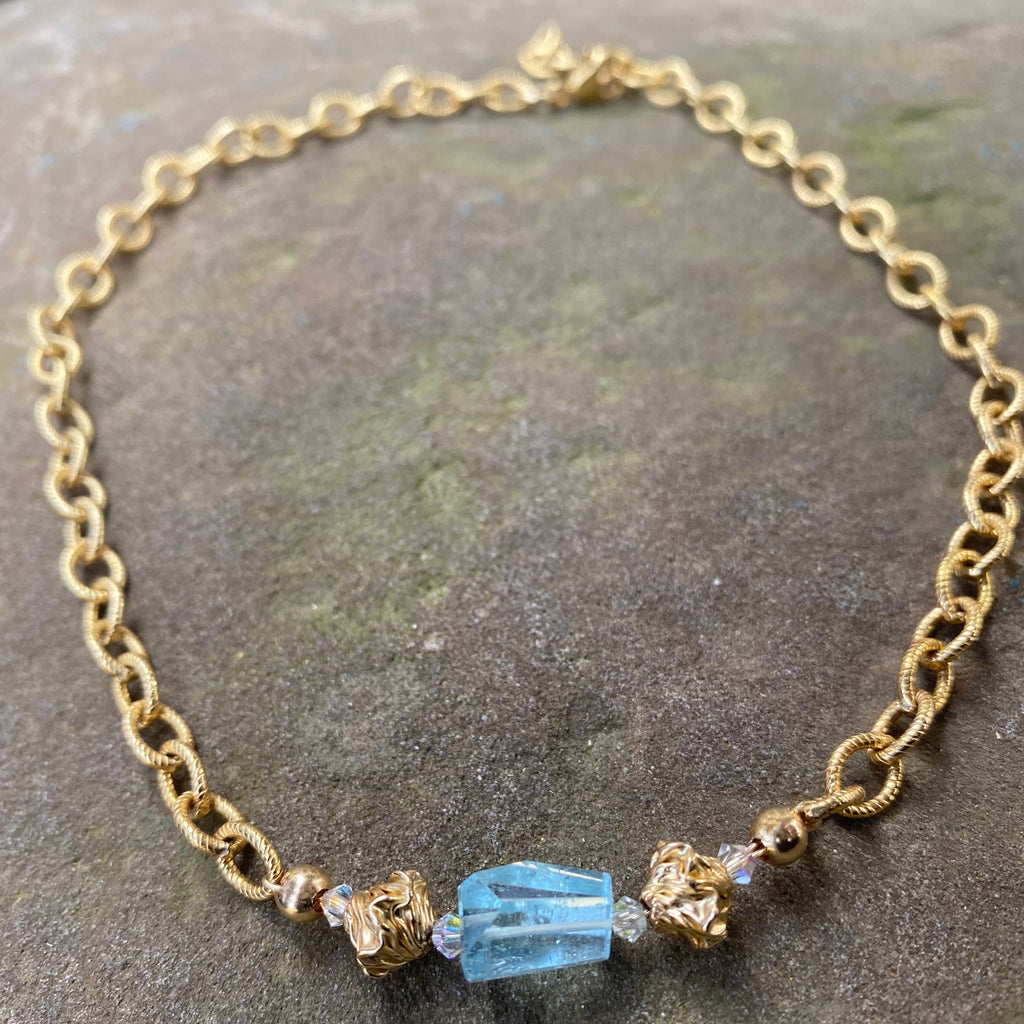 14K Twisted Blue Topaz Necklace