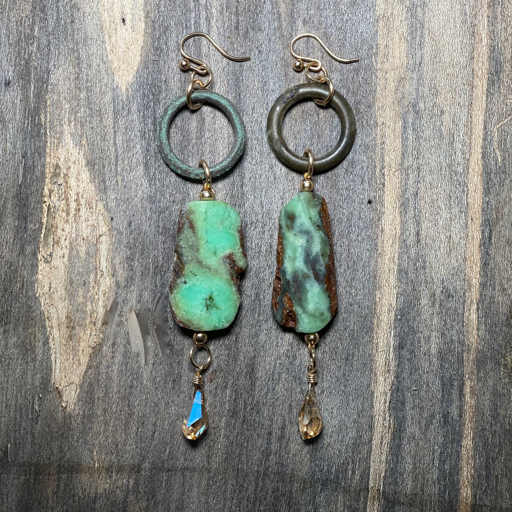 14K GF Celtic Proto Money and Chrysoprase Earrings