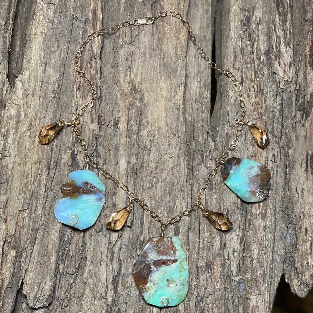 14K GF Chrysoprase and Swarovski Chrystal Necklace