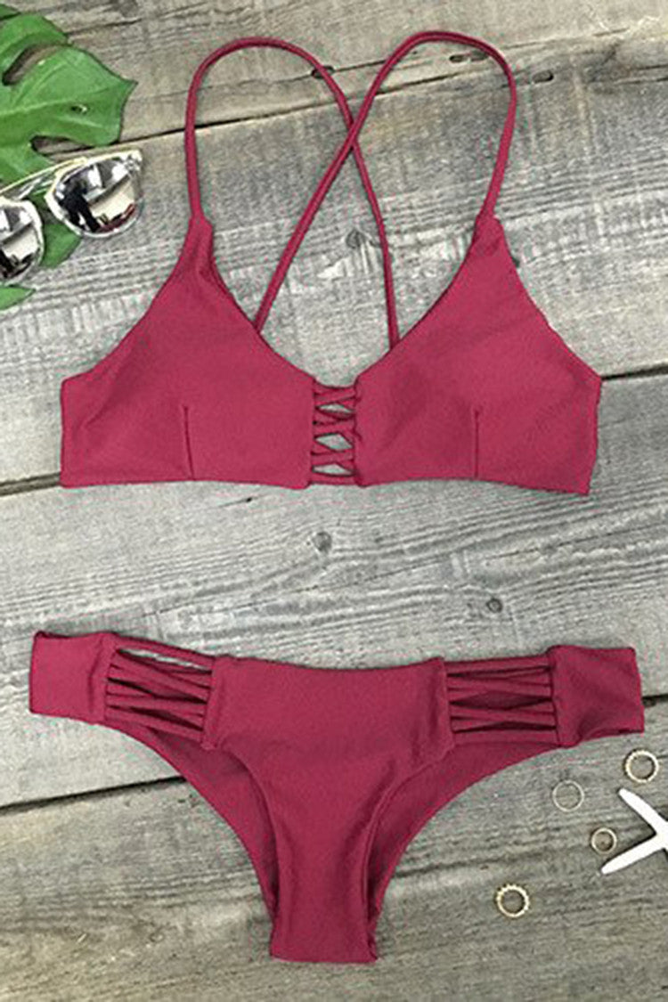 Wine and Coffee Lace Up Bikini Set