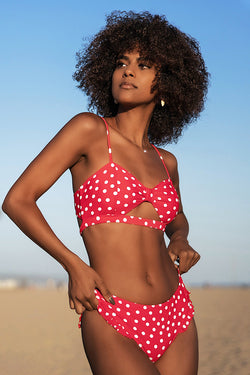 red polka dot bikini outfit