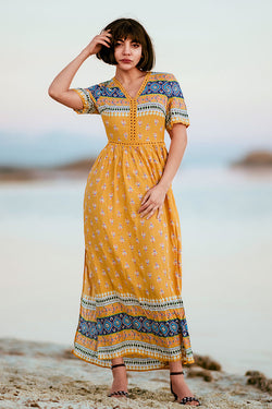 yellow bohemian maxi dress