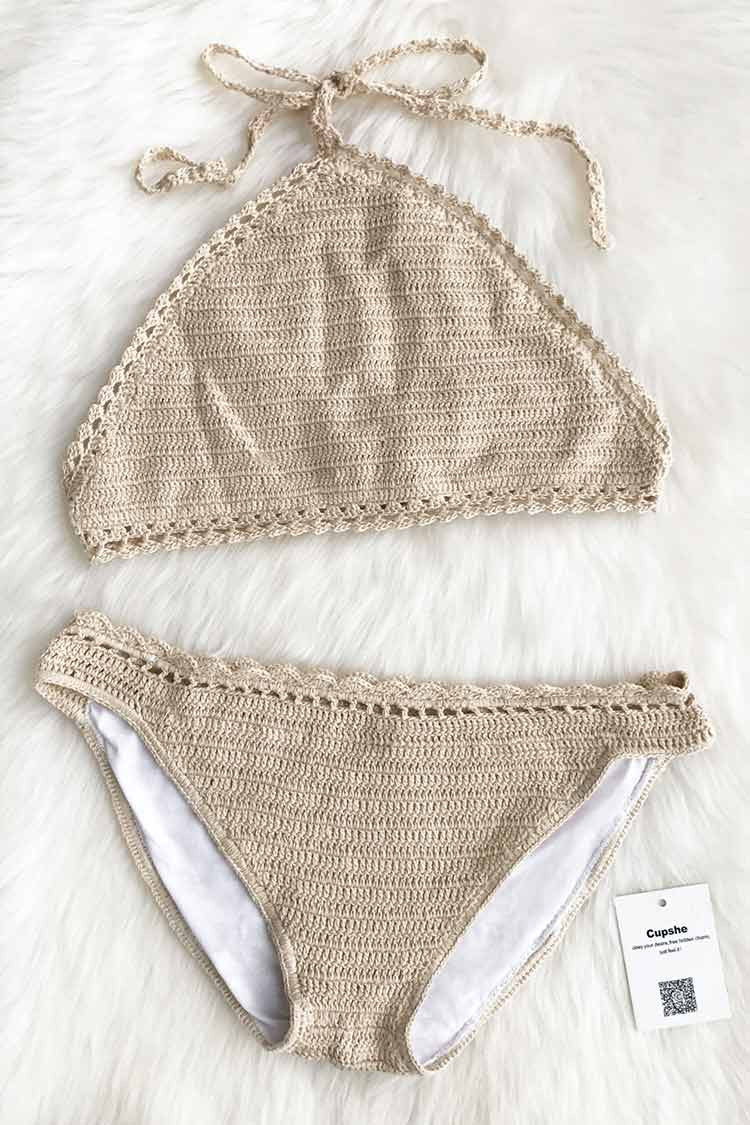 Coffe Cream Knitting Bikini Set