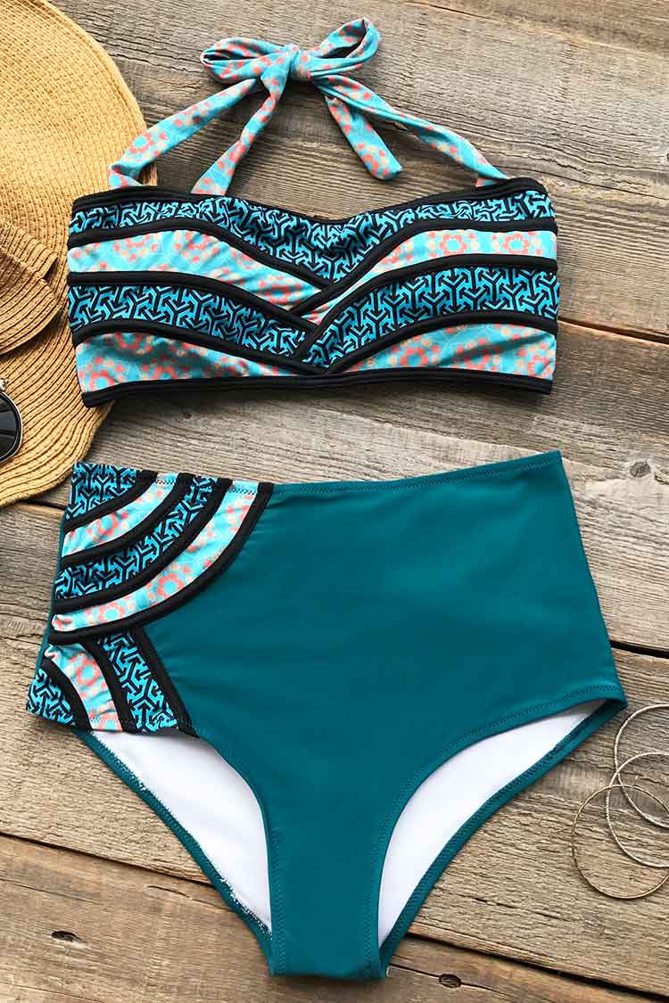 Cupshe Seascape Painting Halter Bikini Set