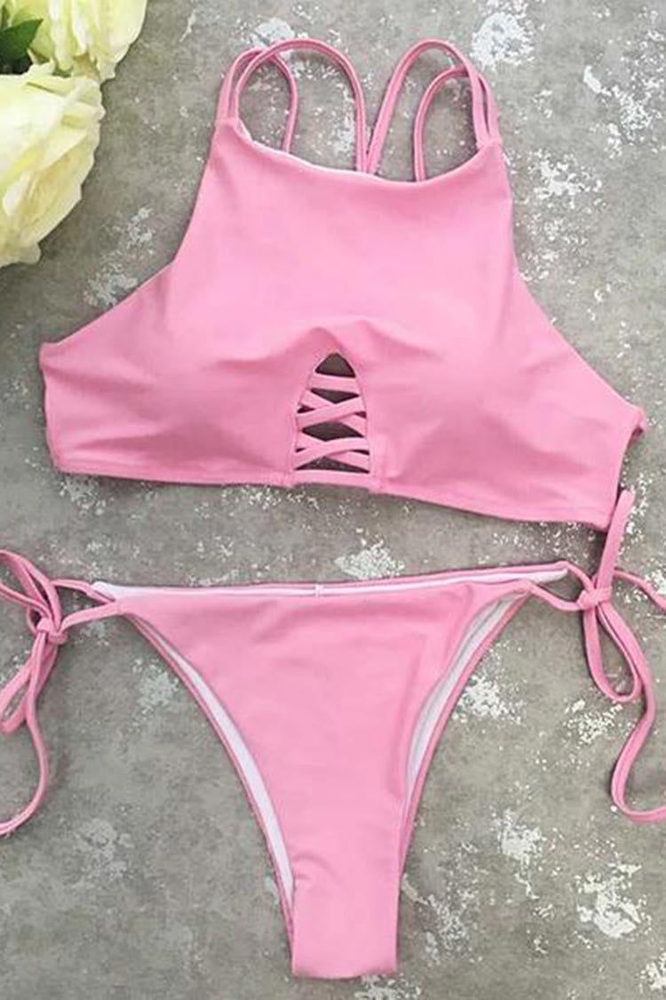Cupshe Hot Pink Cross Bikini Set
