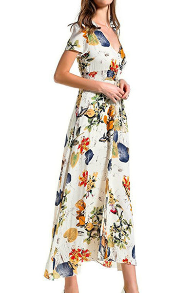 Floral Print Front Button Slit Dress – Cupshe