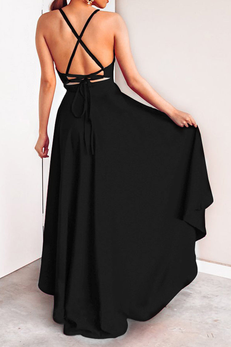 criss cross back black dress