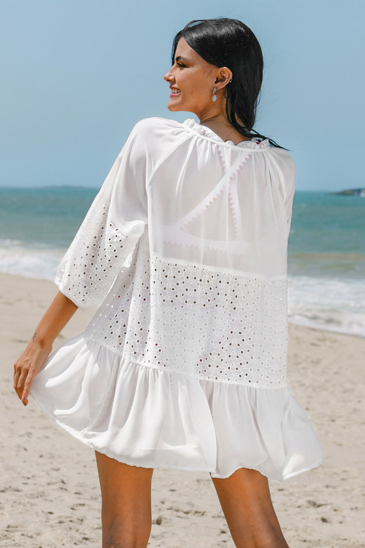 Addison White Ruffle Pull Over Cover Up