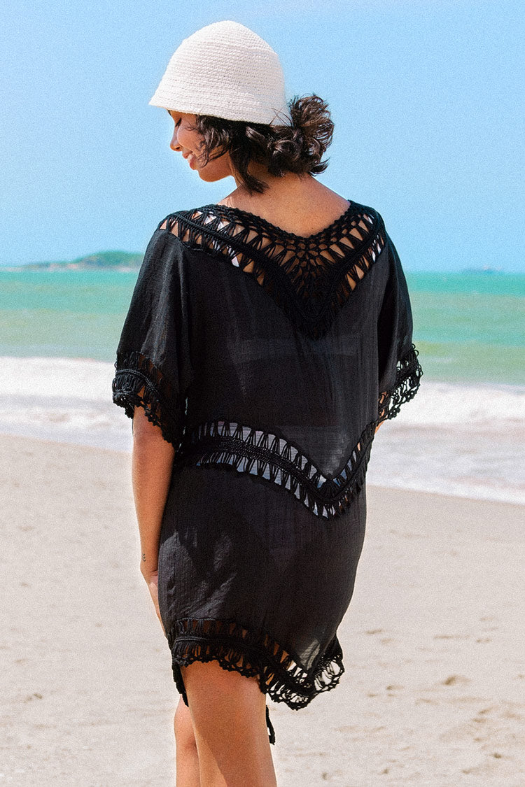 Susan Black Crochet Tie Front Kimono