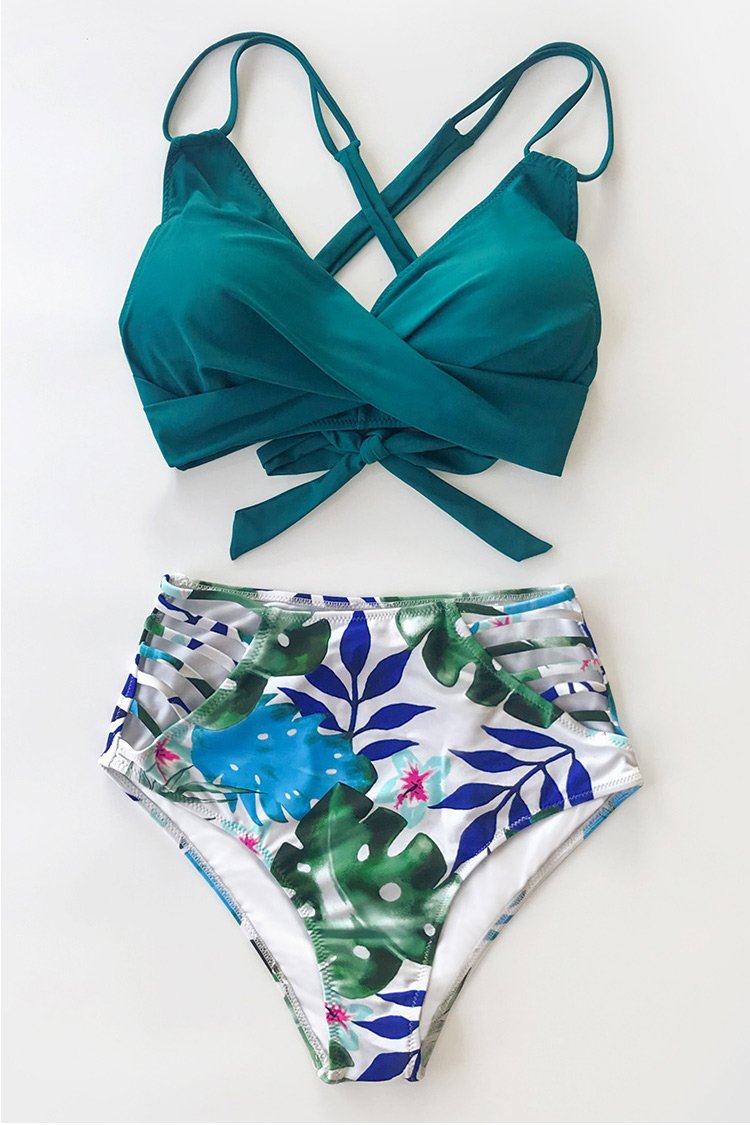 Tropical Palms Twist-Front High Waisted Bikini – Cupshe
