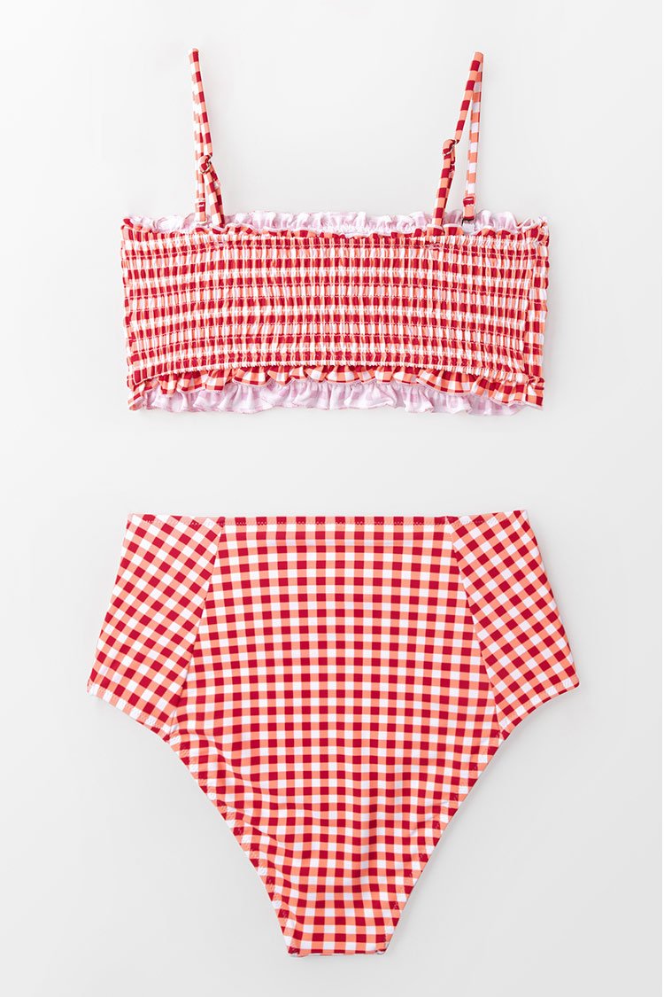 red and white checkered swimsuit