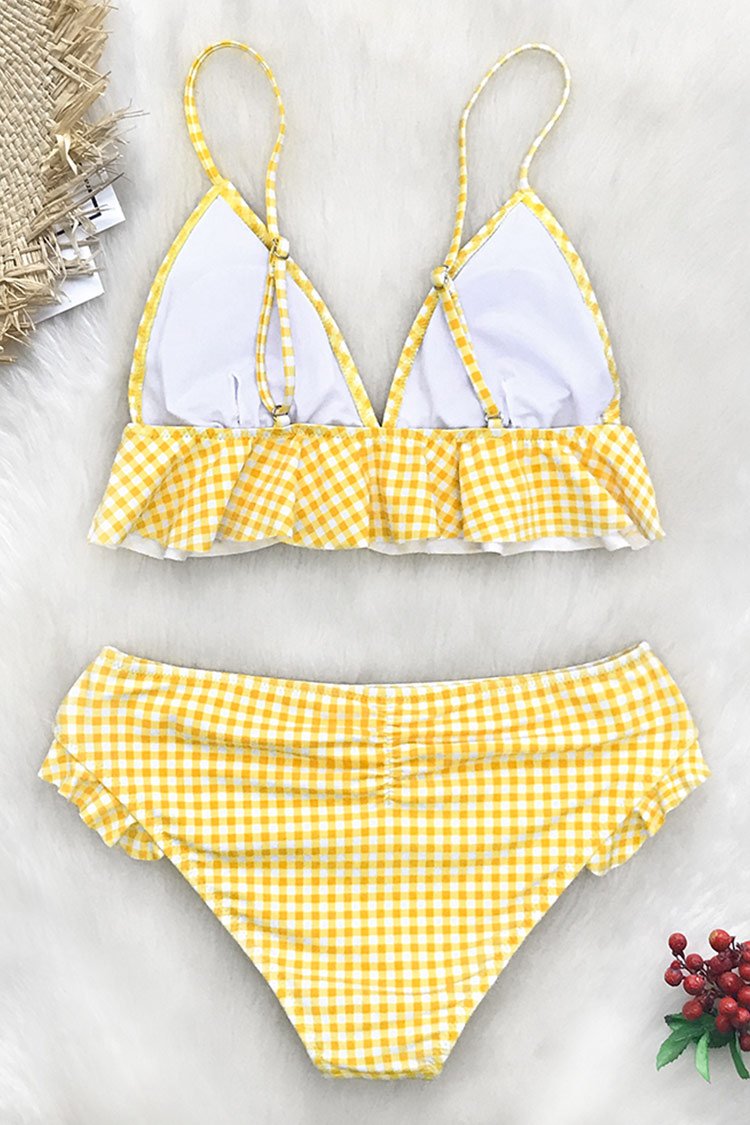 yellow gingham ruffle bikini