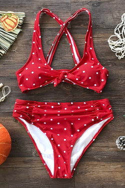 red polka dot bikini top