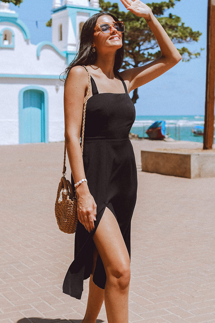 Image of Amayah Black Shoulder Tie Midi Dress