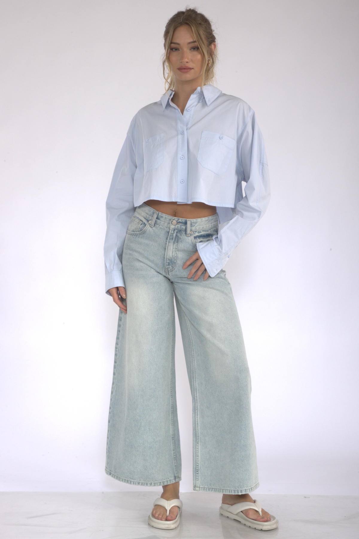 Office Hours Button Down Crop Top