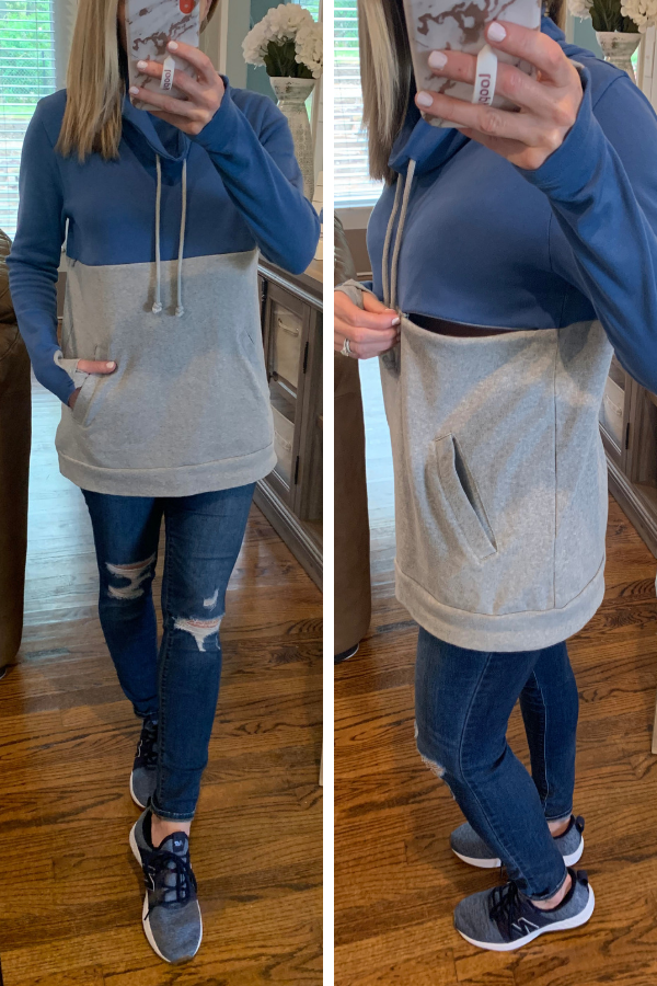 Nursing hoodie for breastfeeding dressing room try on